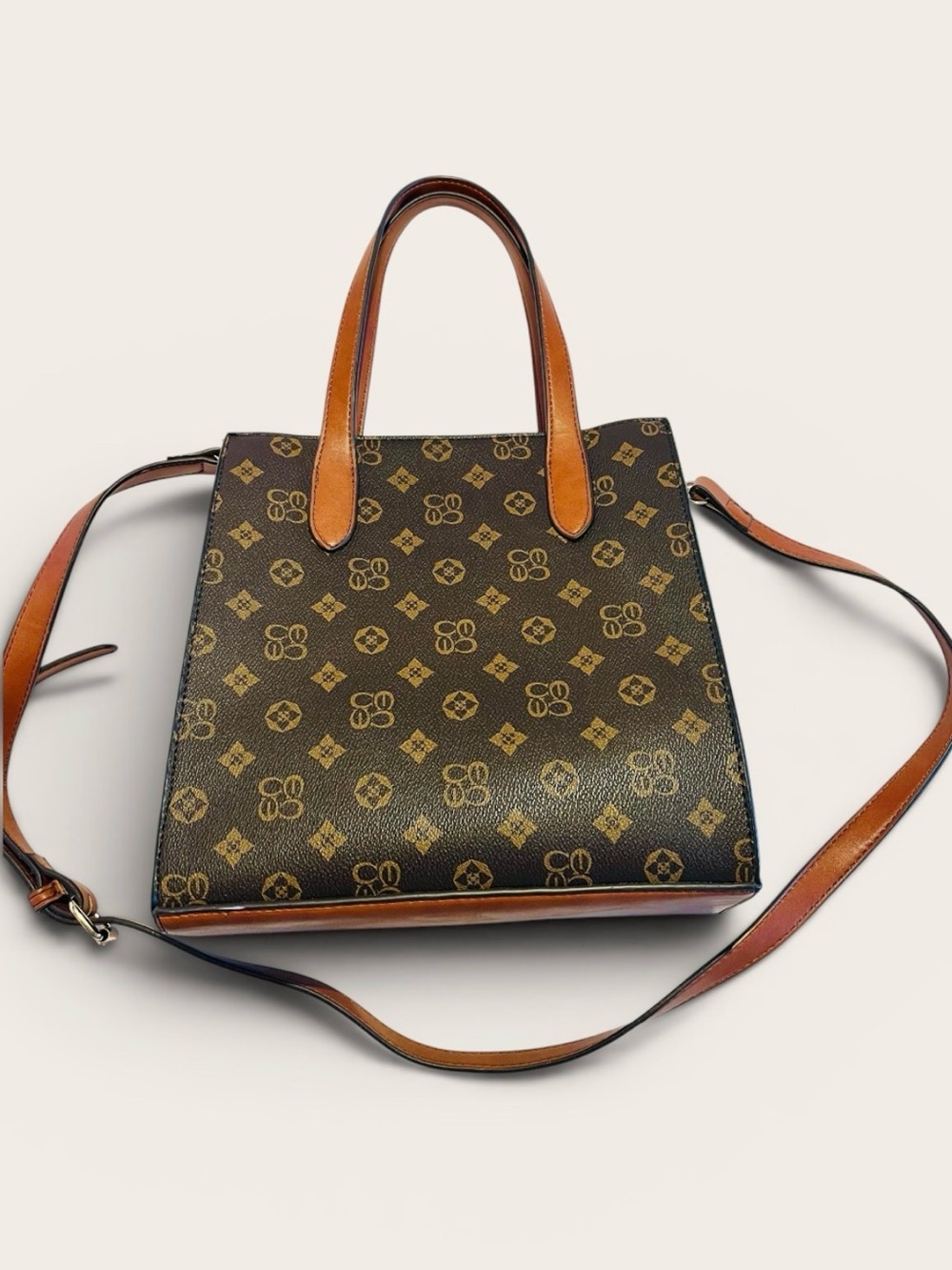 Designer Inspired Monogram Brown Tote Bag Crossbody Satchel Purse - Picture 2 of 16
